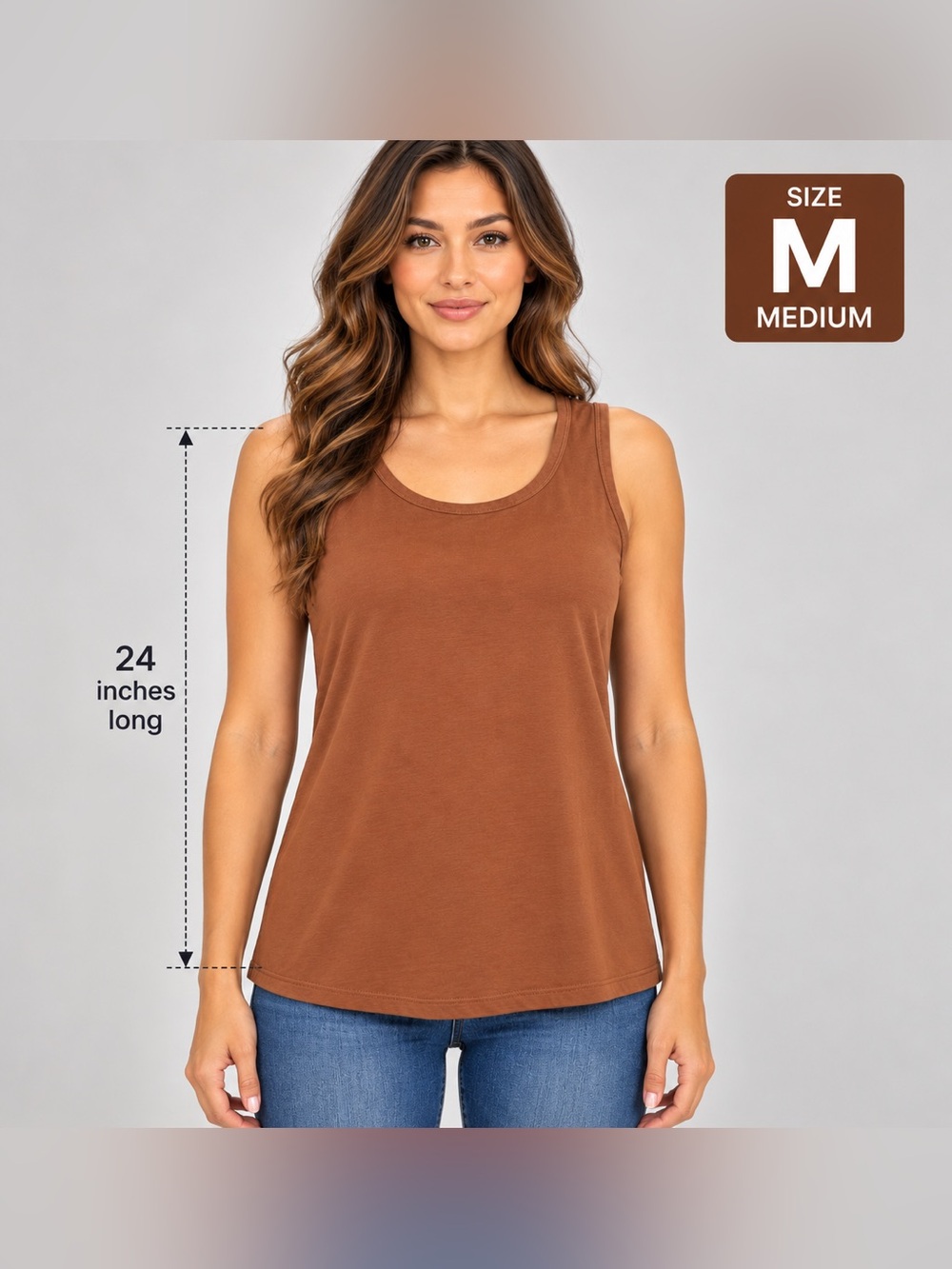 Women's Brown Sleeveless Tank Top - Size
Medium - Casual A-Line Tunic Top